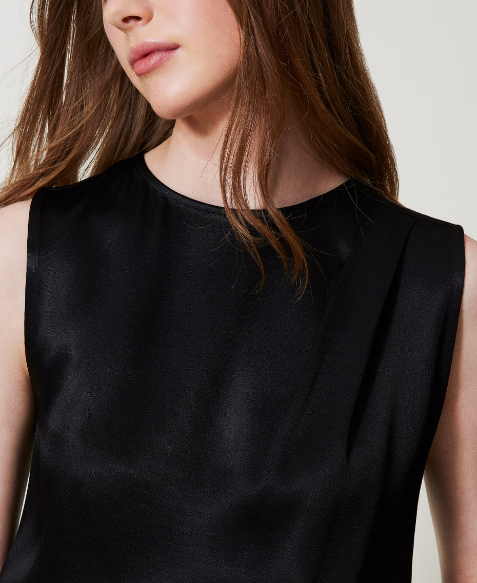 Shiny satin top with pleats Black Woman 251TP2652_00006_08