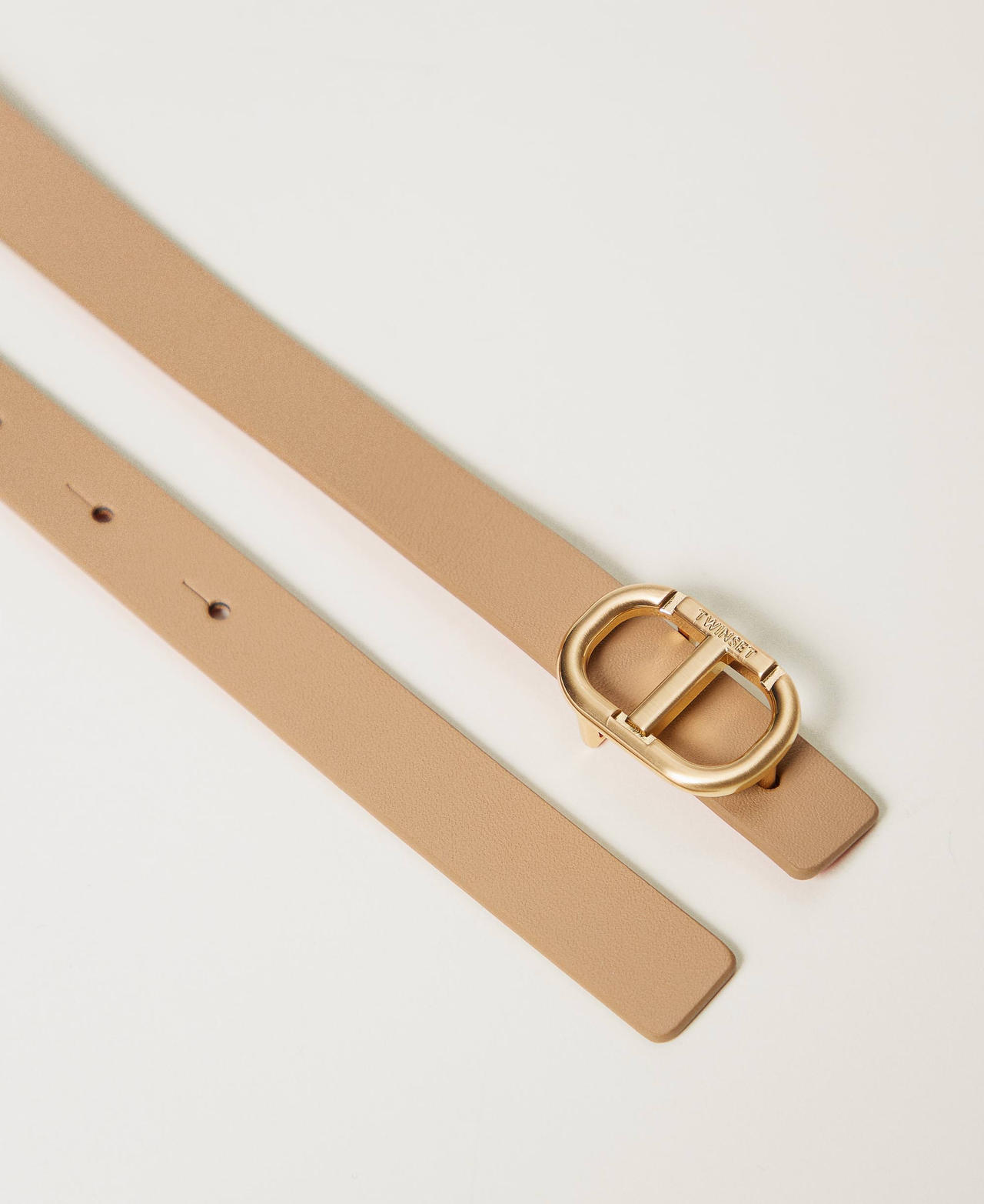 Reversible leather belt with buckle Two-tone Rope Beige/Coralline Woman 251TA4381_12269_02