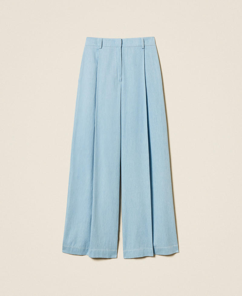 Palazzo trousers with pleats Light Blue Denim Woman 261TF2080_02990_S0