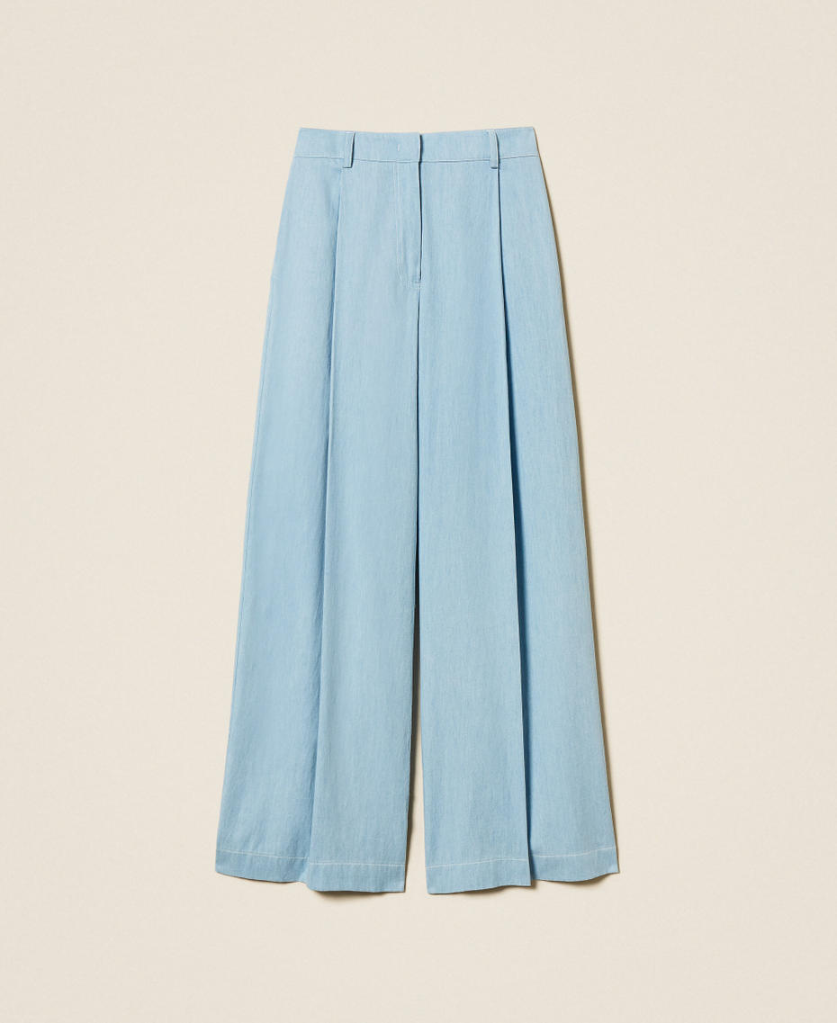 Palazzo trousers with pleats Light Blue Denim Woman 261TF2080_02990_S0