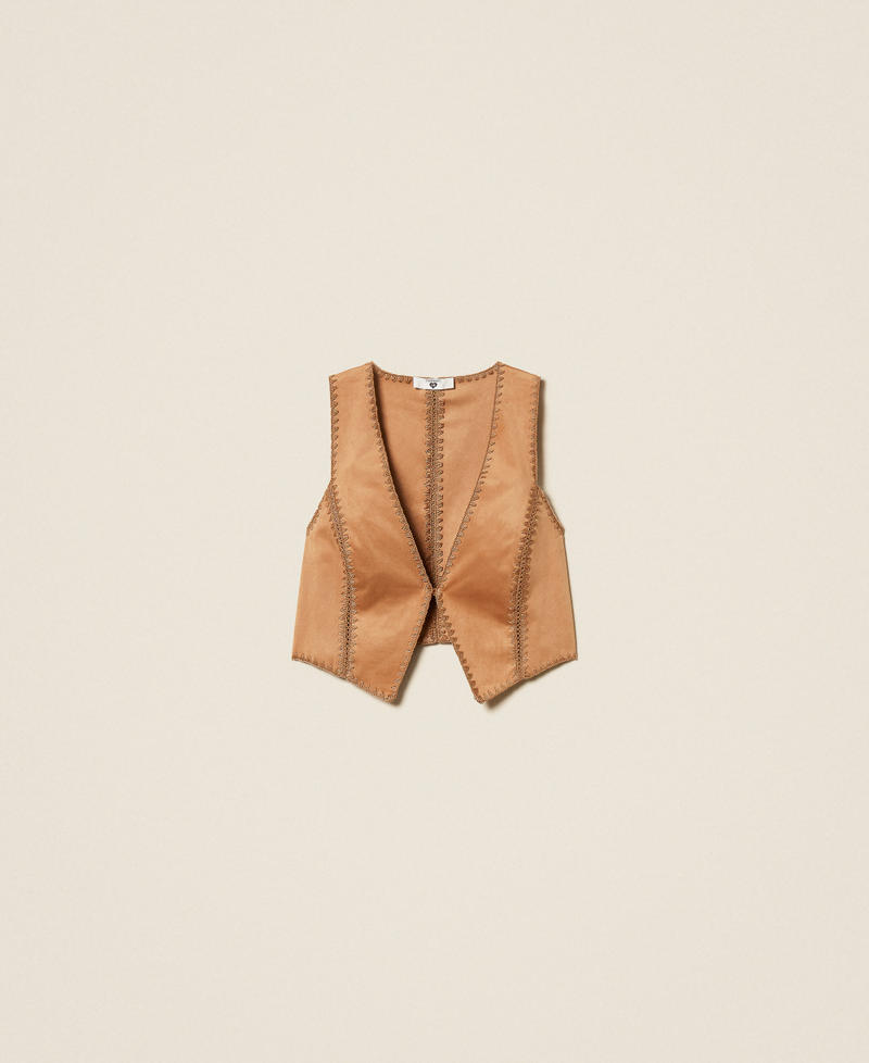 Suede waistcoat with embroidery "Hazelnut&rdquo; Brown Woman 261LB2MAA_10282_S0