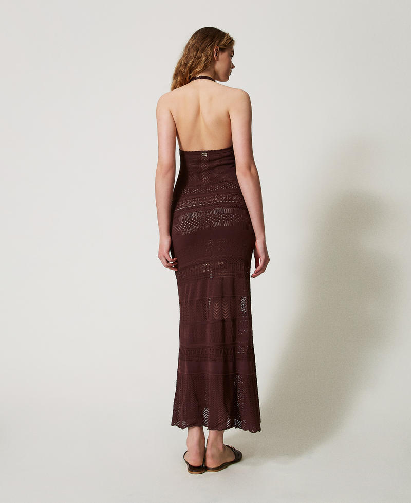 Long punched knit halterneck dress Chocolate Lab Woman 251TT3105_10780_03