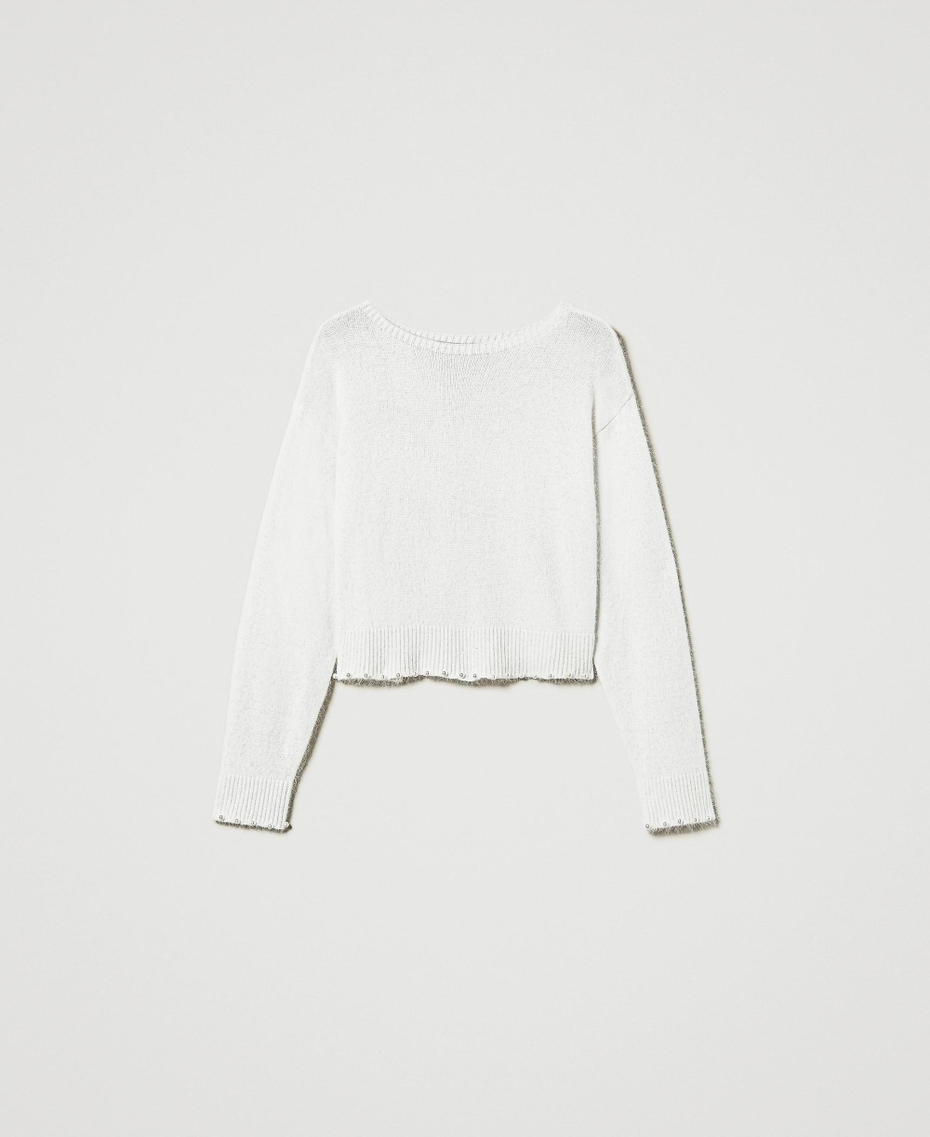 Angora blend cropped jumper with pearls White Snow Woman 242TT3292_00282_S0