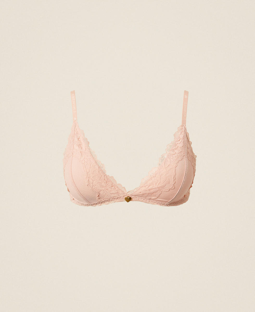 Ribbed triangle bra with lace Pink Dust Woman 252LL6C23_12536_S0