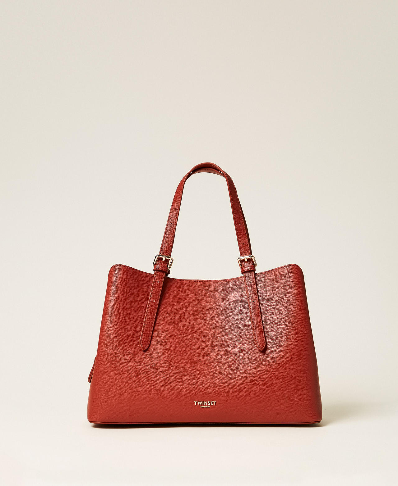 Twinset Women's Two-Tone Terracotta/Delicate Sand Beige Tote Bag With Buckles