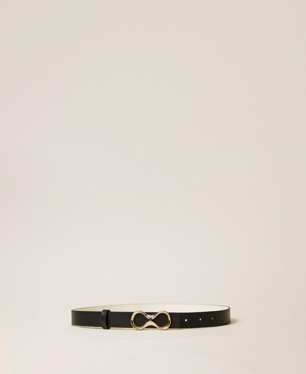 Ceinture r&eacute;versible en cuir avec logo Bicolore Noir/Beige &laquo;&nbsp;Parchment&nbsp;&raquo; Femme 261TA4440_10180_01