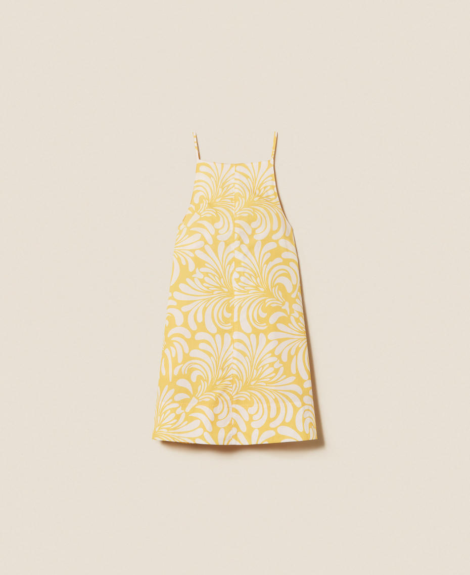 Short printed poplin dress Corn Cream Yellow/Vanilla White Botanical Print Woman 261LM2QFF_13468_S0