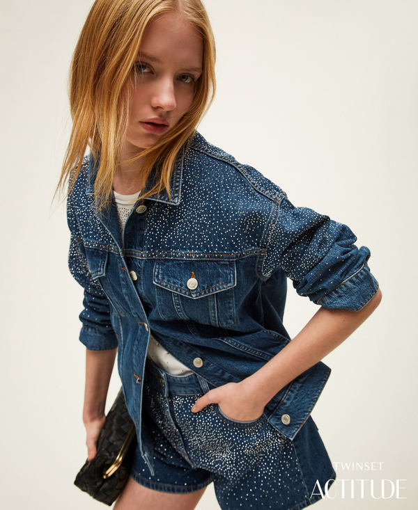 Denim jacket with rhinestones