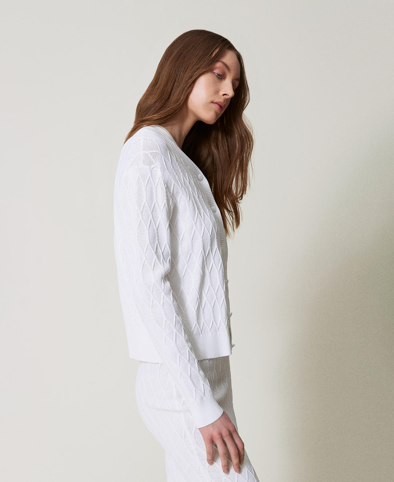Lozenge pattern knit cardigan White Cloud Woman 251LL3HBB_12105_02