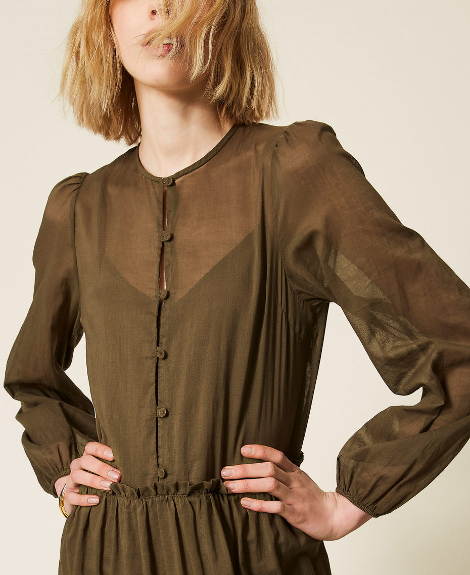 Langes Kleid aus Musselin mit R&uuml;schen Alpengr&uuml;n Frau 261TF2051_00914_04