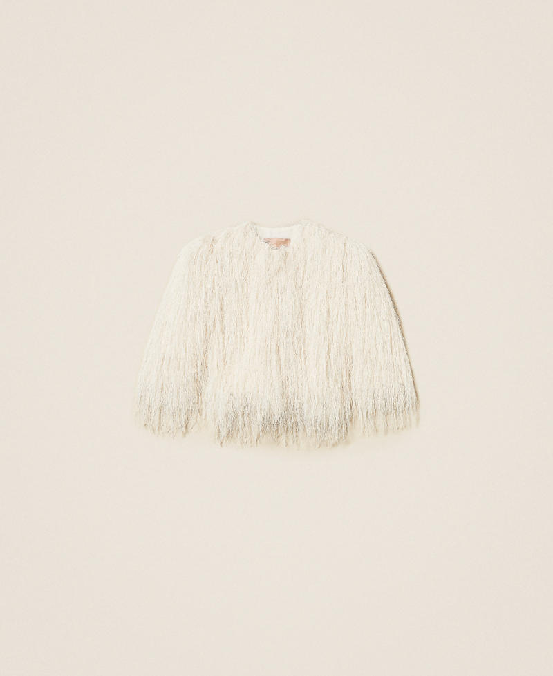 Cropped-Jacke mit Fransen Perlmutt Frau 252TT2300_00059_S0