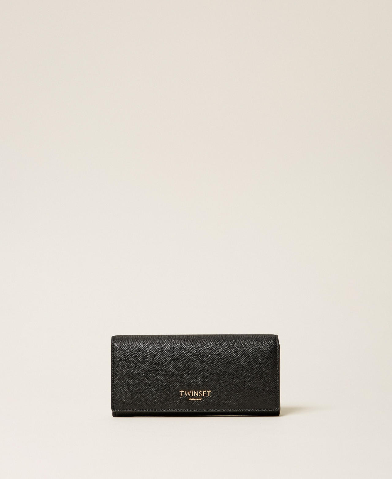 Twinset Women's Two-Tone Black/"Cherry Wood" Brown Wallet With Flap And Logo