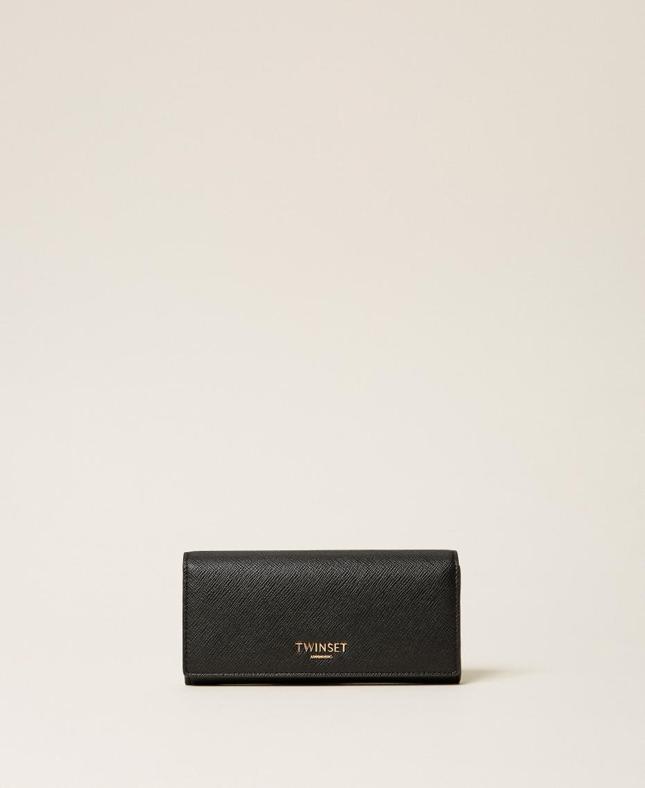 Wallet with flap and logo Two-tone Black/"Cherry Wood" Brown Woman 262TH7050_13808_01