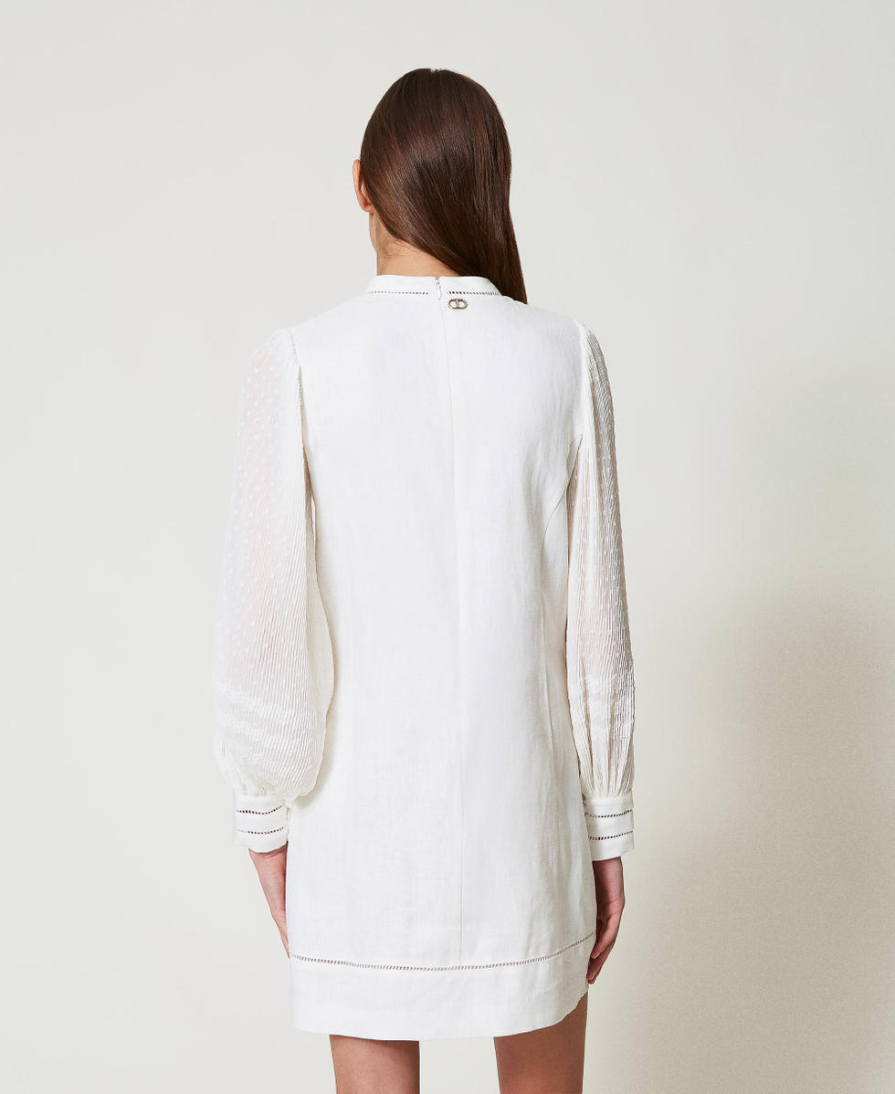 Robe courte en m&eacute;lange de lin et cr&ecirc;pe georgette Blanc Neige Femme 251TP2061_00282_03