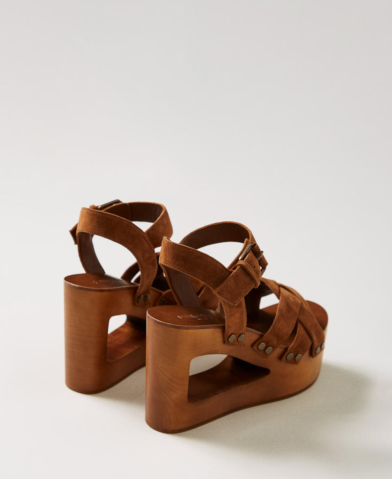 Suede clog sandals Mink Woman 251TST012_00390_02