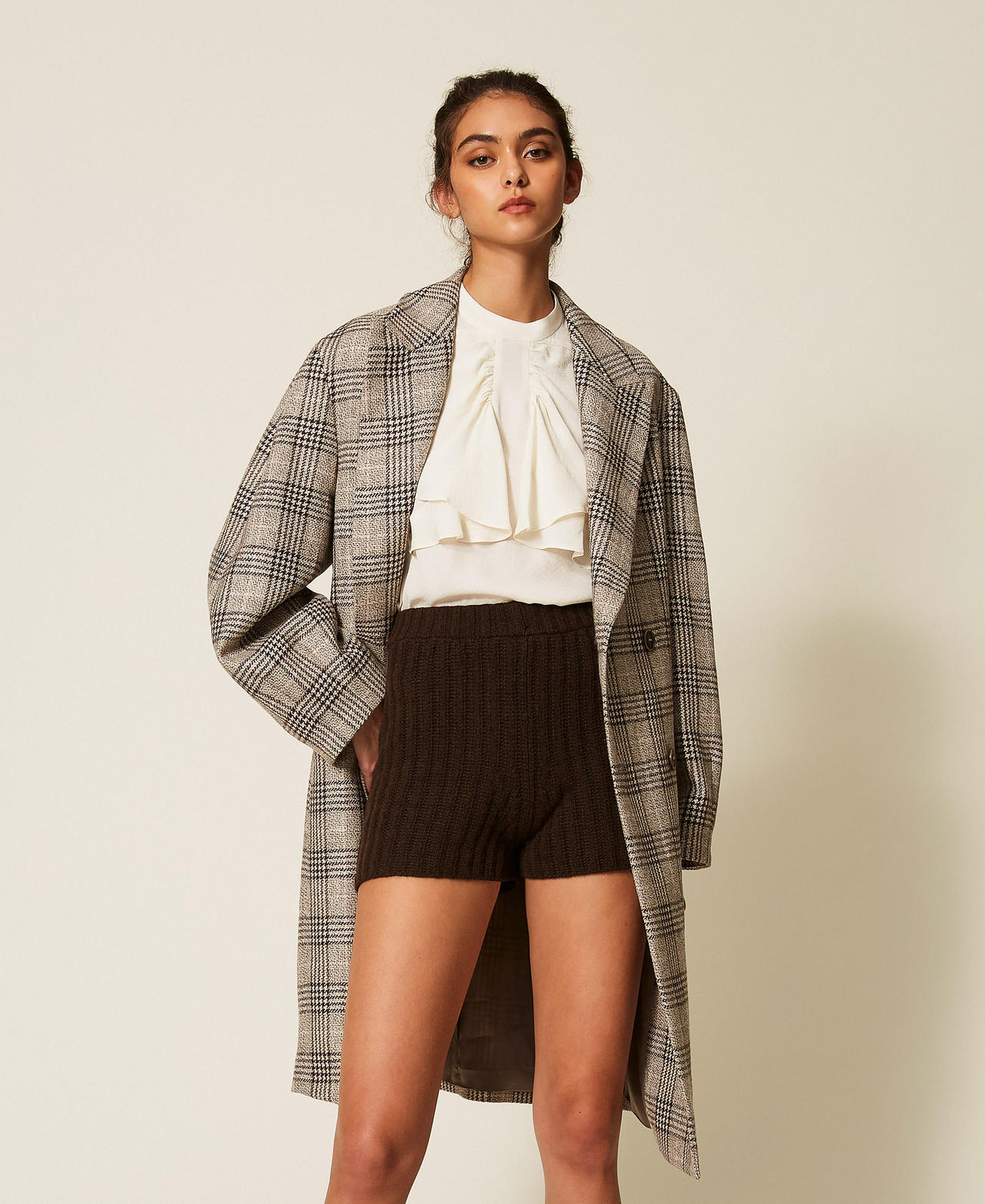 Shorts in maglia a costine Darkness Brown Donna 262TP3553_13411_01