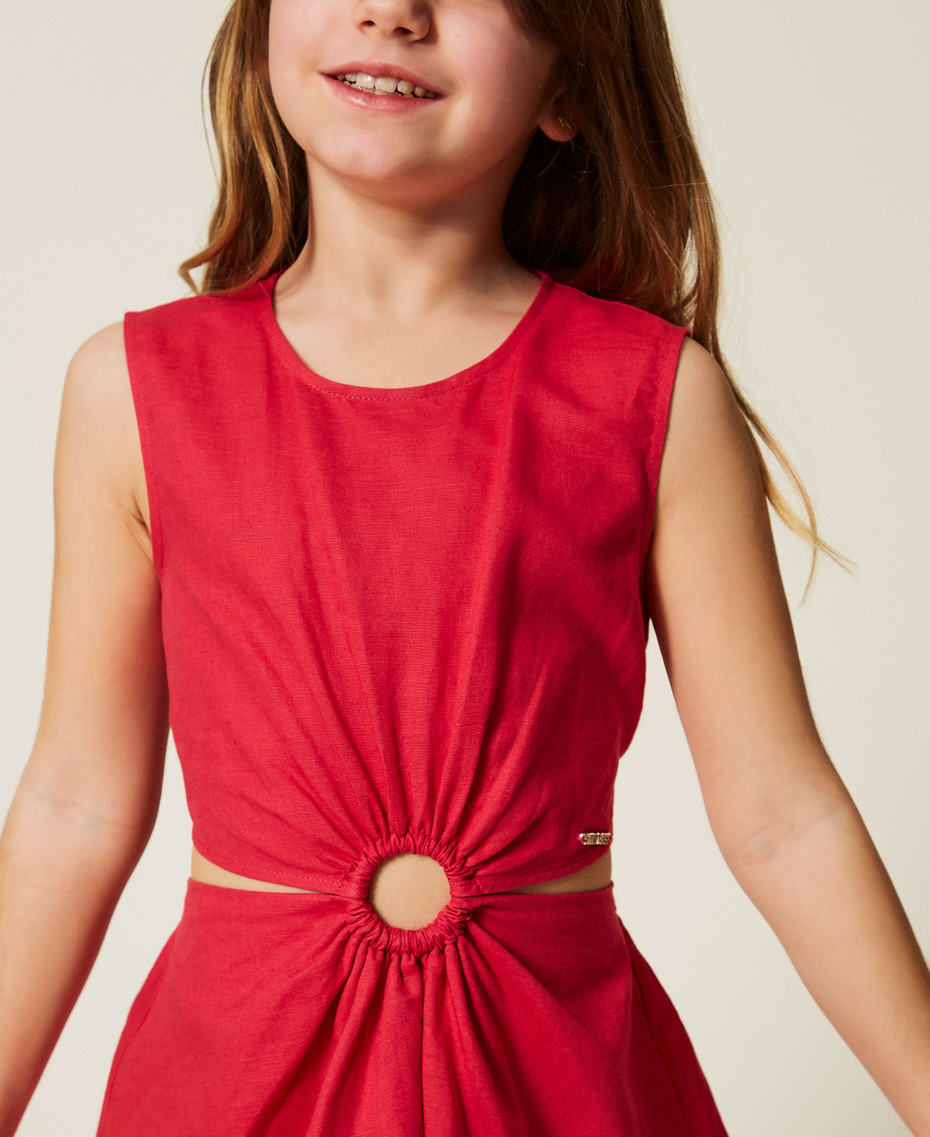 Robe courte en lin avec d&eacute;coupe Rouge &laquo;&nbsp;Magenta&nbsp;&raquo; Fille 261GJ2032_13160_04