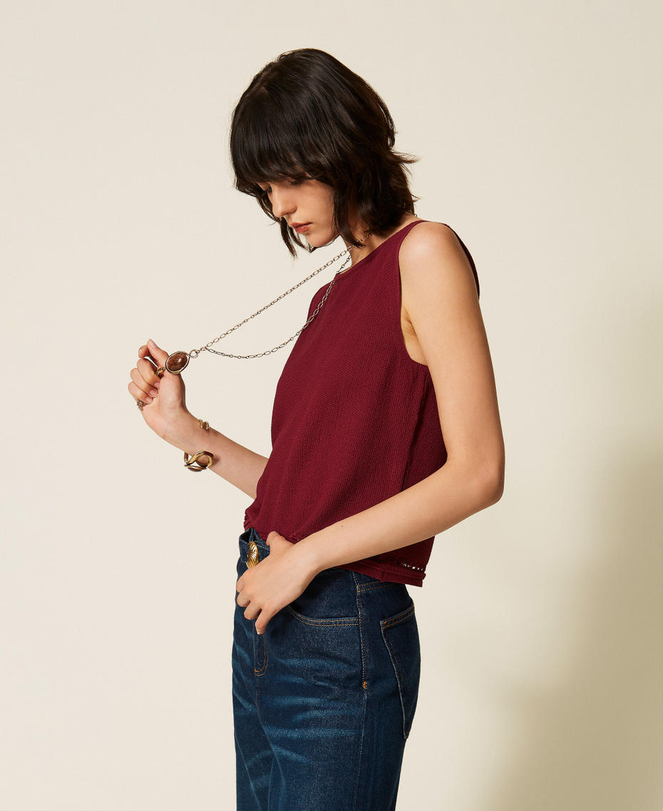 Top in maglia con frange Bordeaux Donna 262TP3Q20_00020_01