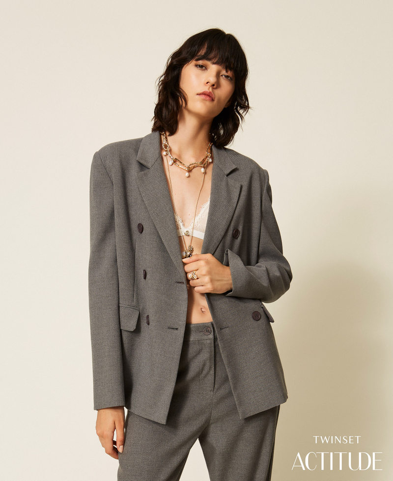 Double-breasted flannel jacket Mid Grey Melange Woman 262AT2210_12838_PA