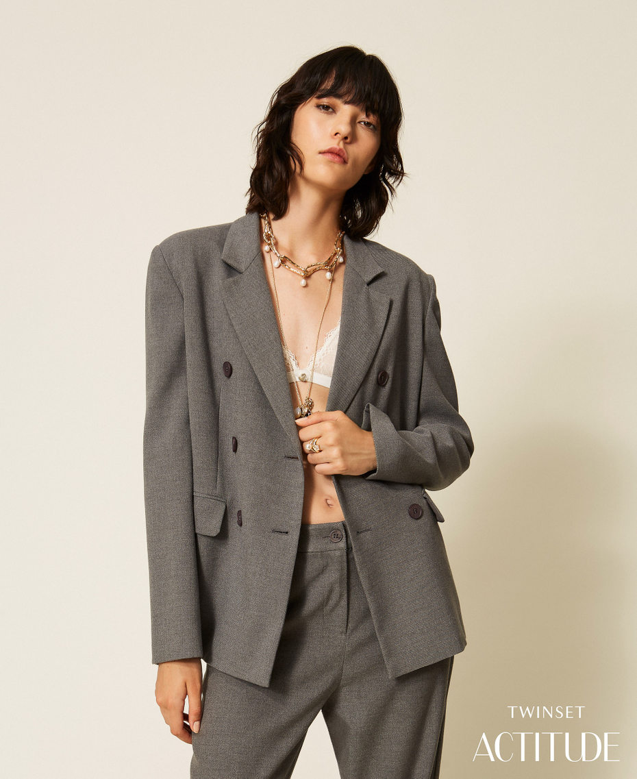 Double-breasted flannel jacket Mid Grey Melange Woman 262AT2210_12838_PA