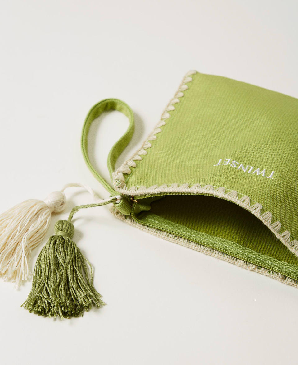 Canvas clutch with embroidery Green Grenoble Woman 251LB7AGG_12131_04