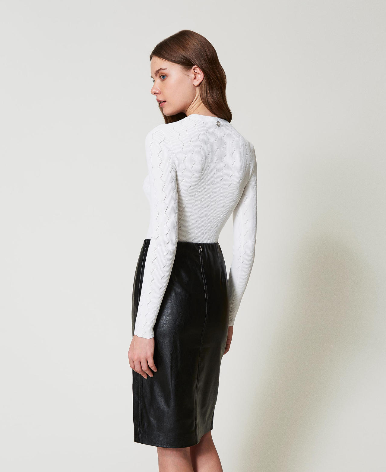 Faux leather midi skirt Black Woman 251AP2115_00006_02