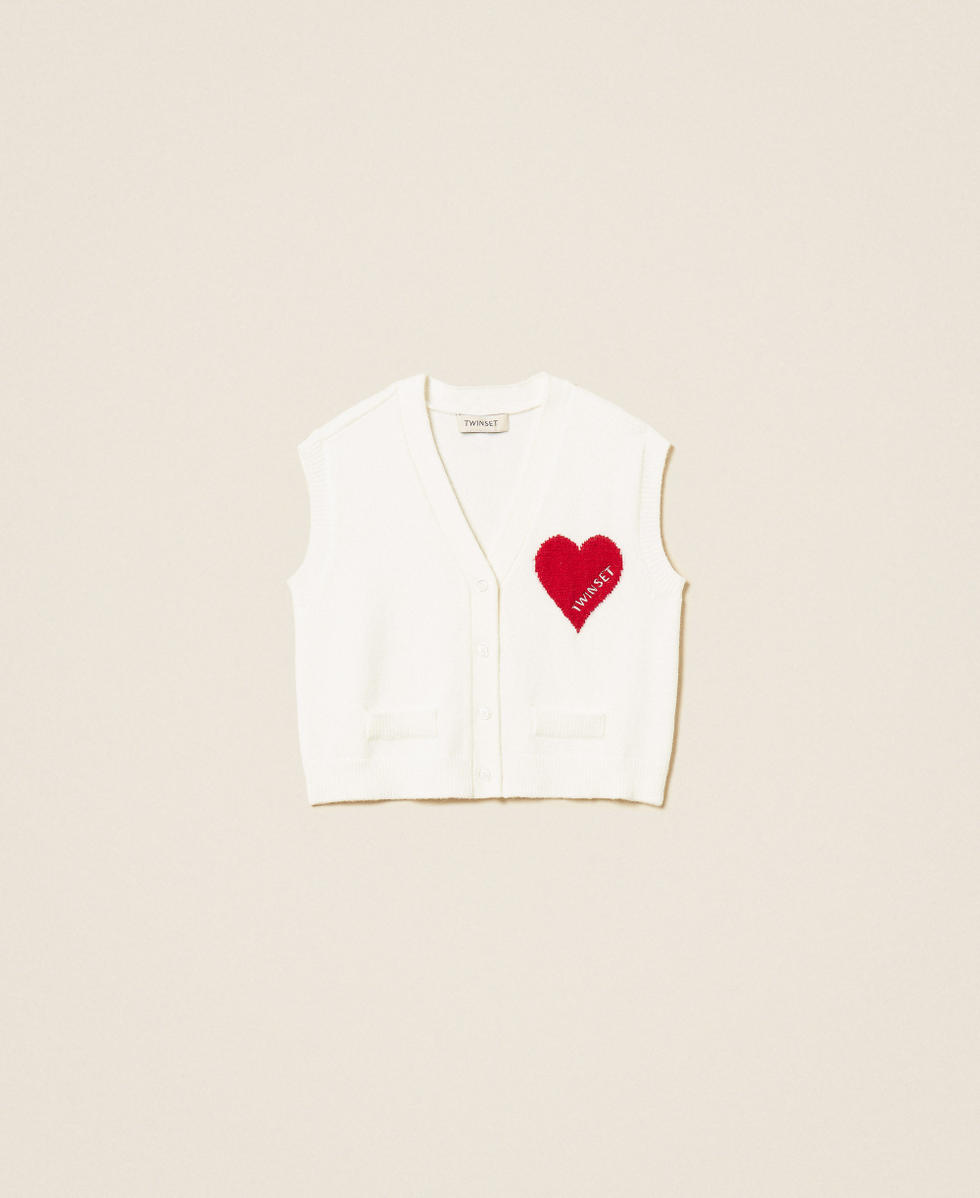 Knitted waistcoat with heart and logo "Snow" White/"Magenta" Heart Red Girl 262GJ3041_13775_S0