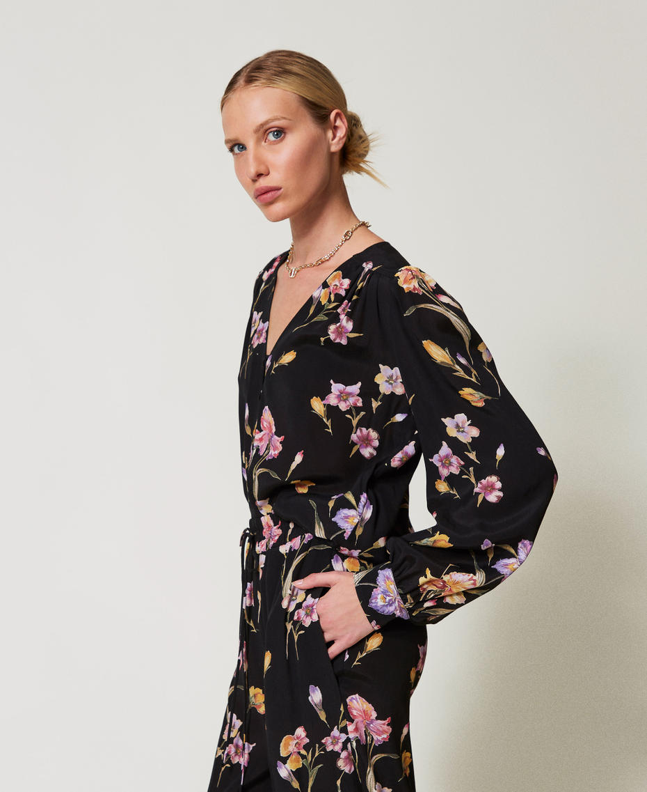 Camicia in cr&ecirc;pe de Chine a fiori Stampa Iris Multicolor / Black Donna 251TP2774_12328_06