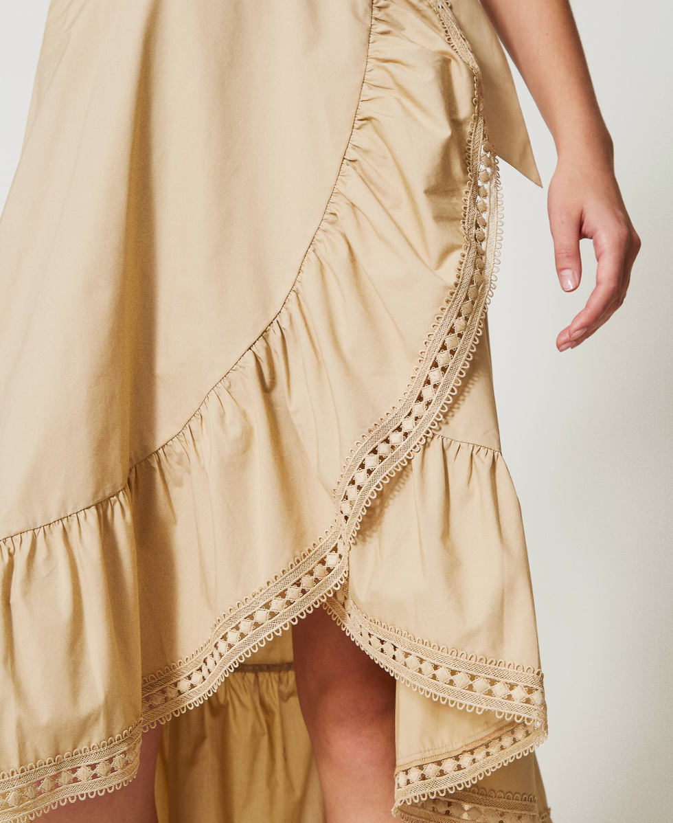 Asymmetric poplin midi skirt Natural Beige Woman 251LB2KDD_12129_03