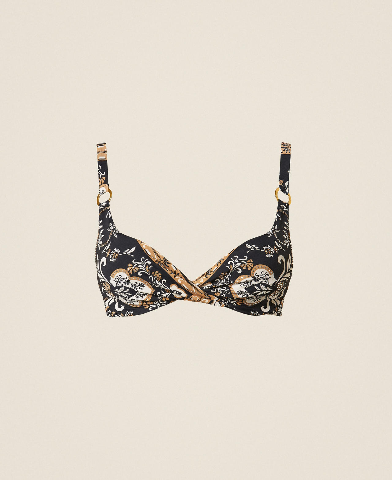 Twinset Women's Black Foulard Print Underwired Bikini Top With Print And Rhinestones