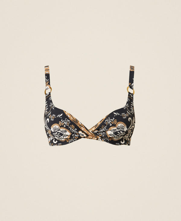 Underwired bikini top with print and rhinestones