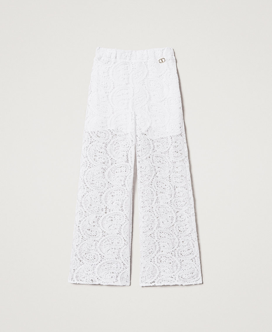 Macram&eacute; lace straight fit trousers "Ice" White Girl 251GJ2QR4_00808_S0