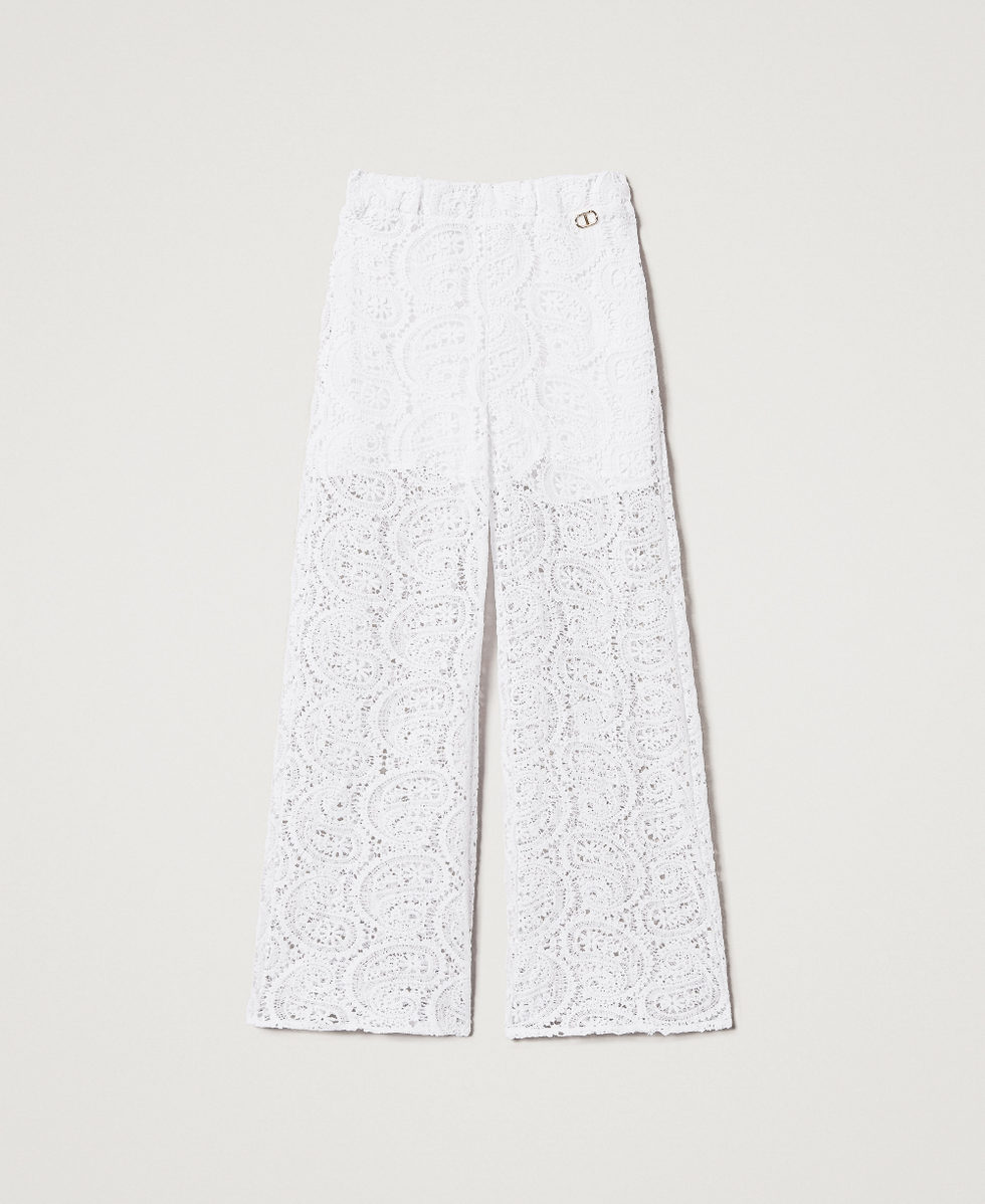 Pantalon droit en dentelle macram&eacute; Blanc "Ice" Fille 251GJ2QR4_00808_S0