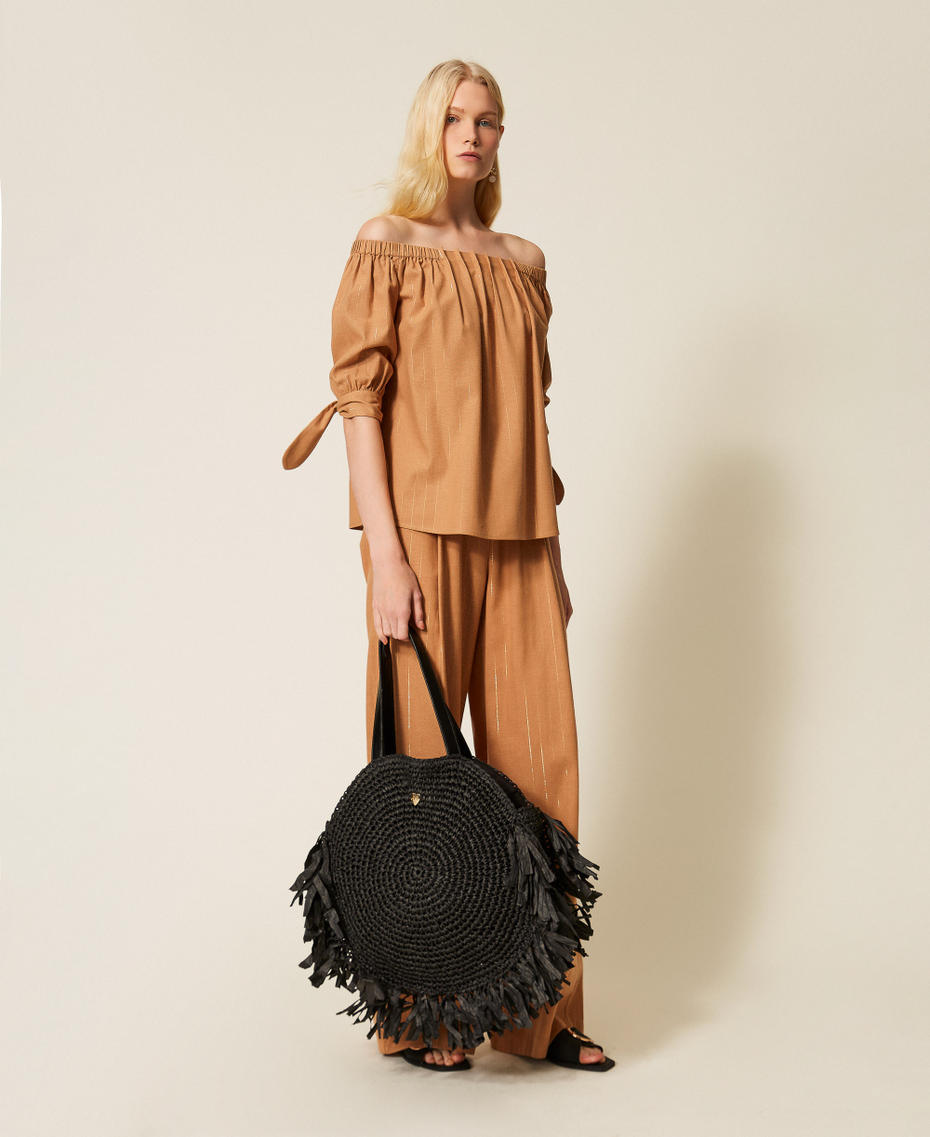 Round raffia shopper bag with fringes Black Woman 261LB7BAA_00006_T0