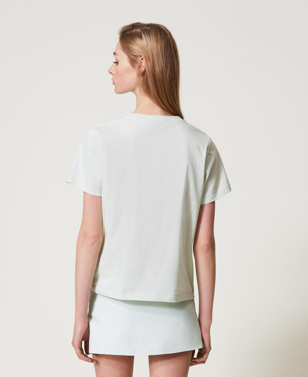 T-shirt avec logo Oval T strass&eacute; Water Green Femme 251TT2040_12371_03