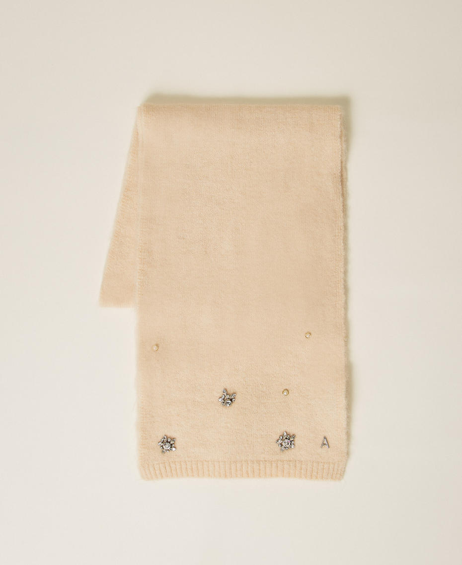 Écharpe en alpaga mélangé avec strass et perles Beige « Crystal Sand » Femme 252AA4021_12610_01