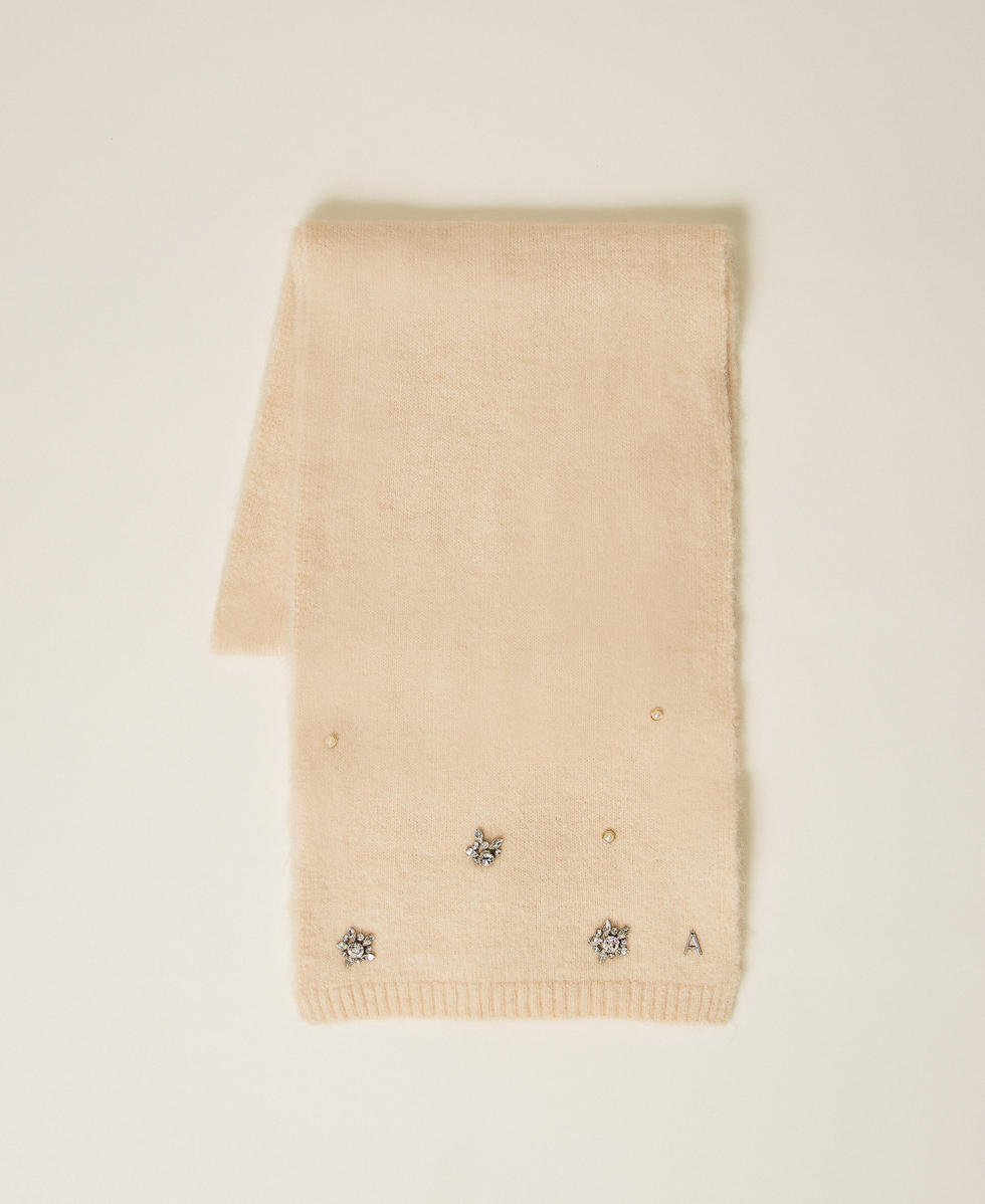 Alpaca blend scarf with rhinestones and pearls