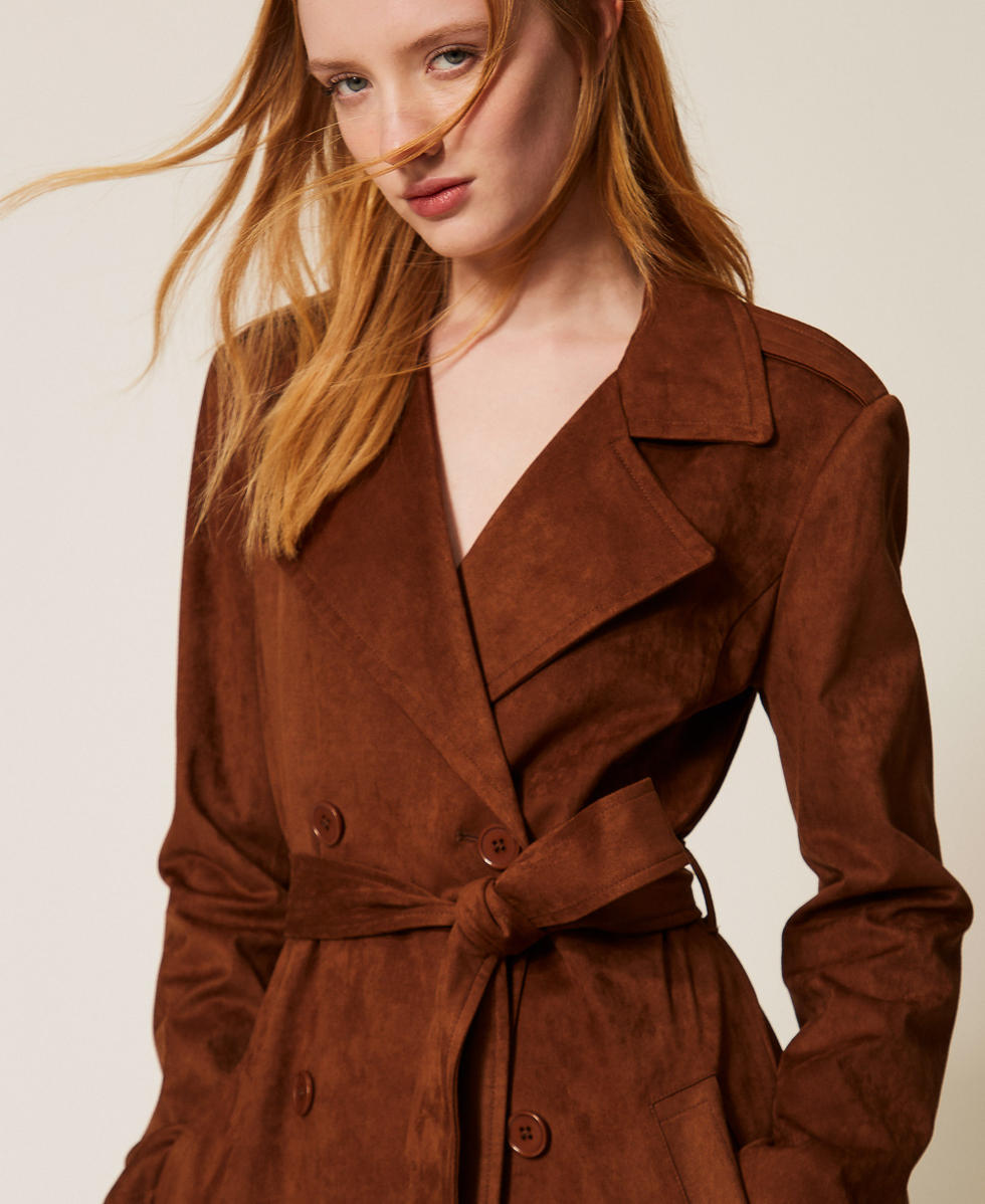 Suede trench coat with belt Chocolate Lab Woman 261AP2330_10780_04
