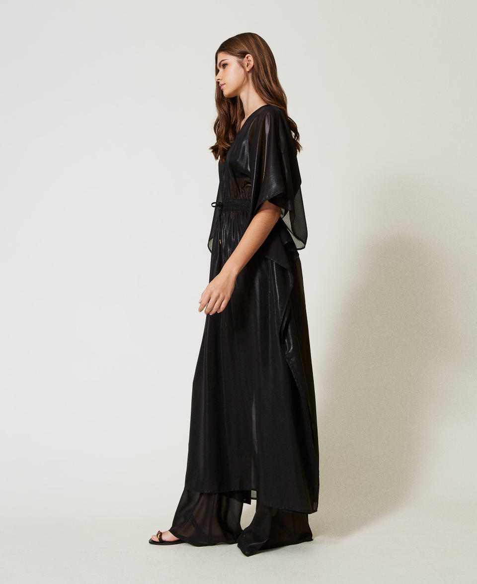 Long laminated georgette kaftan Black Woman 251LB2MBB_00006_02