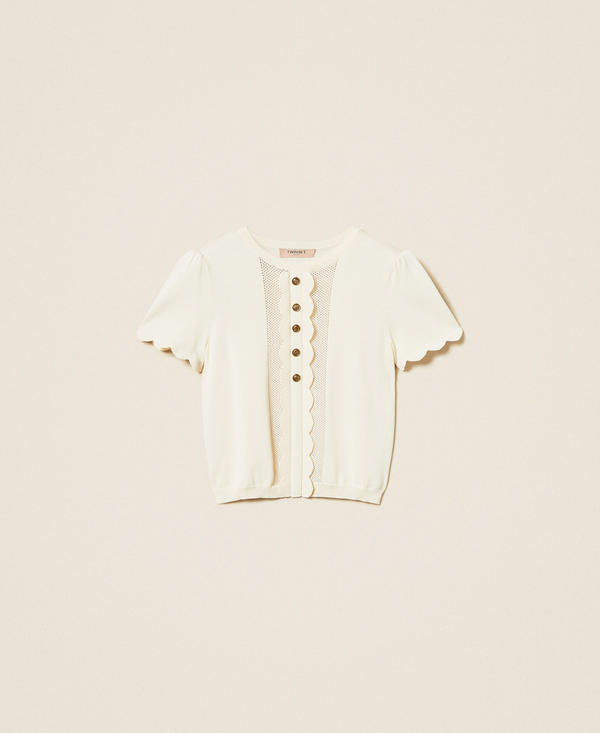 Scalloped sweater with Oval T buttons