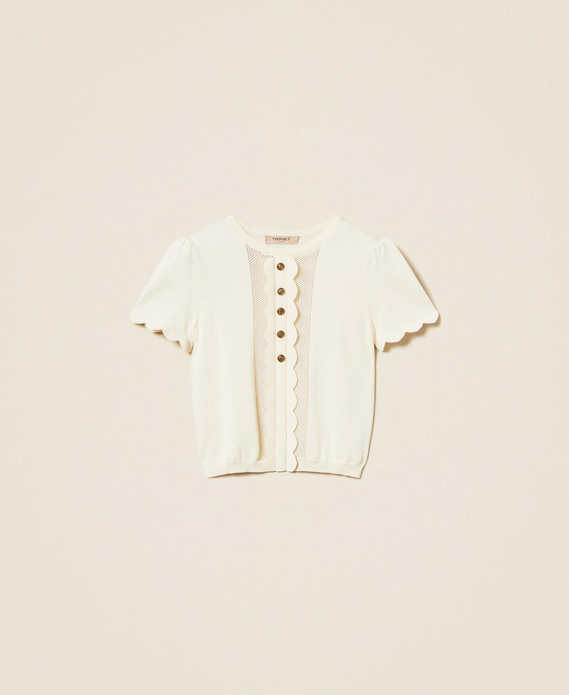 Scalloped sweater with Oval T buttons "Parchment" Beige Woman 252TP3203_07222_S0