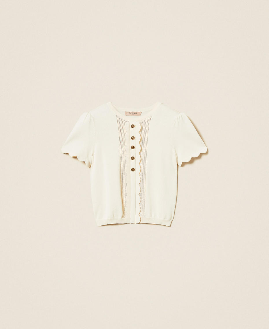 Scalloped sweater with Oval T buttons "Parchment" Beige Woman 252TP3203_07222_S0