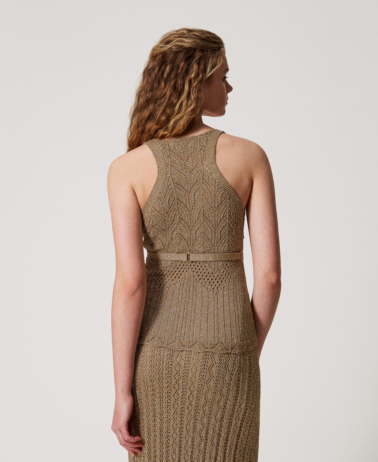 Lurex-Stricktop mit G&uuml;rtel Golden Green Lurex Frau 251TT3195_12454_03