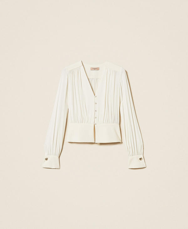 Camicia in cr&ecirc;pe de Chine con arricciature