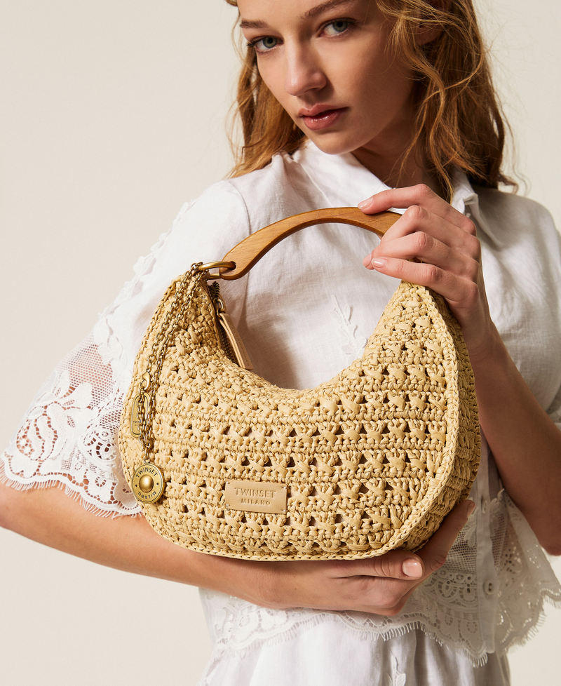 Raffia &lsquo;Croissant&rsquo; bag with charms Straw Woman 261TB7381_00193_T0