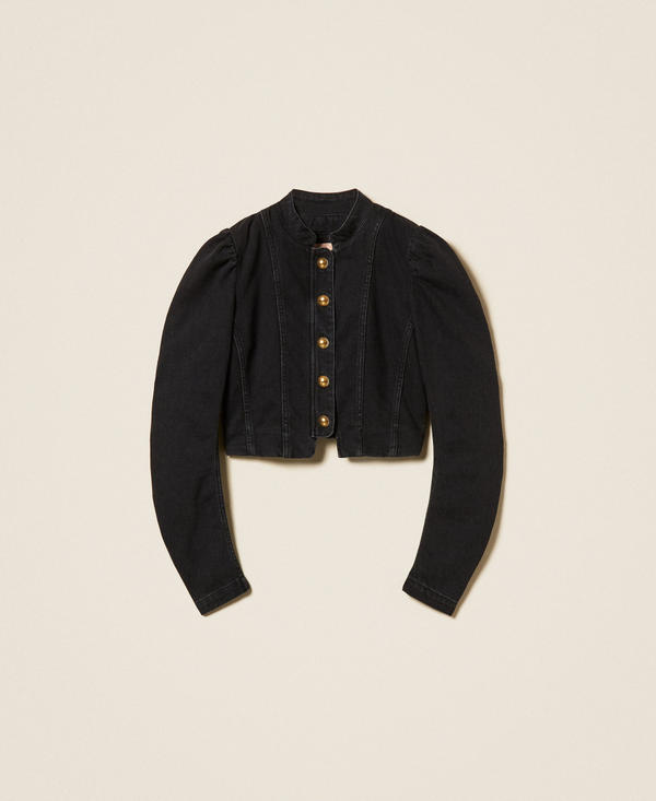 Fitted-Jacke aus schwarzem Jeans