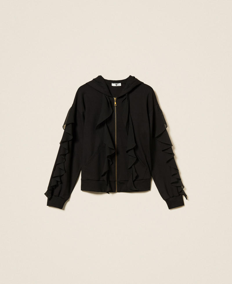 Sweatshirt with georgette ruffles Black Woman 252LI2NBB_00006_S0