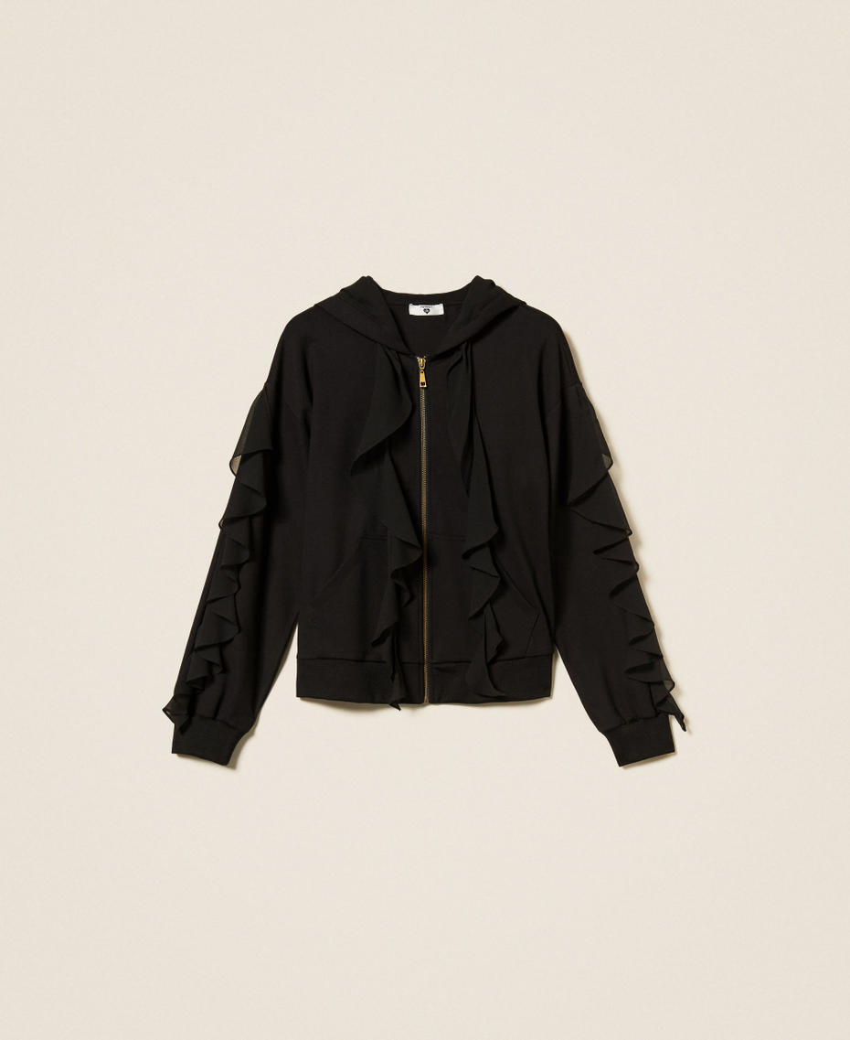 Sweatshirt with georgette ruffles Black Woman 252LI2NBB_00006_S0