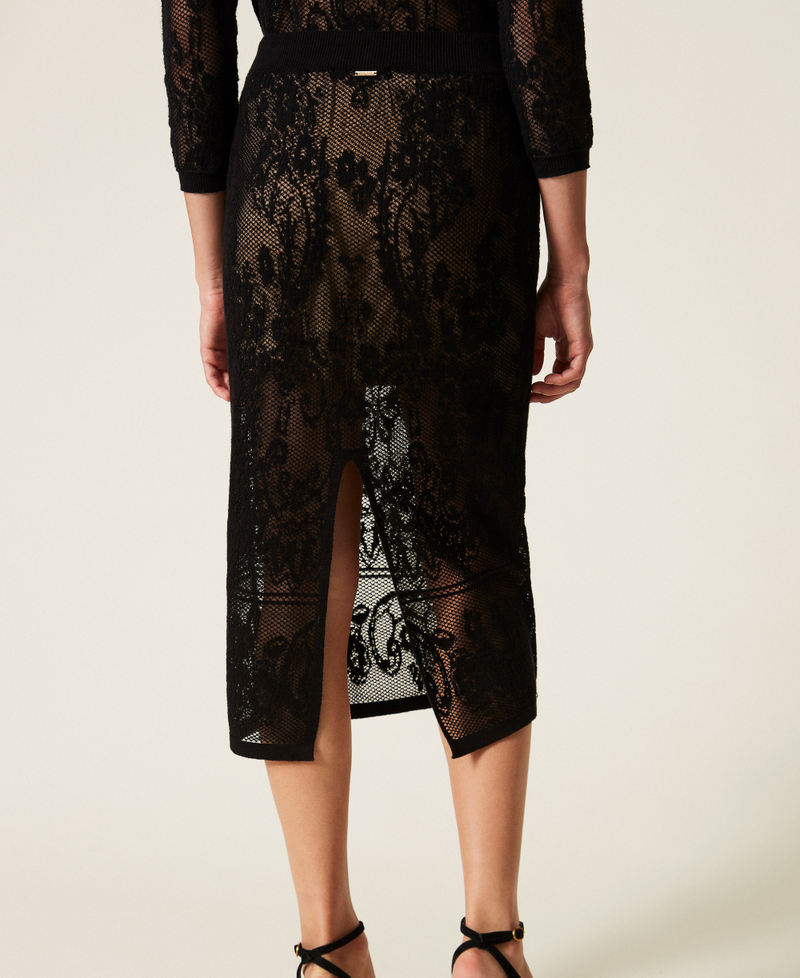 Jupe mi-longue en maille jacquard Noir Femme 262TF3032_00006_04