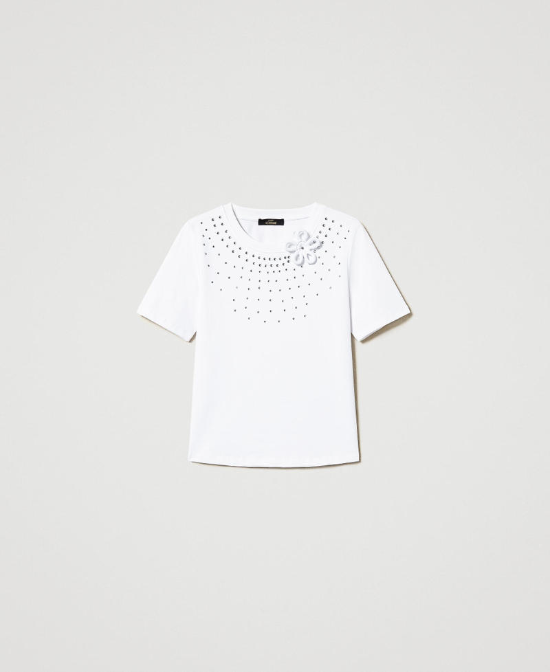 T-shirt regular con strass e fiore Bianco "Papers" Donna 251AP2570_00840_S0